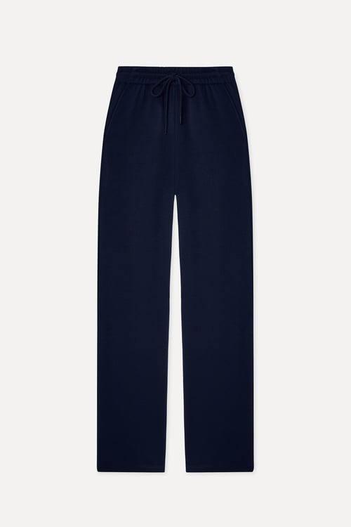 Kadın Lacivert Wide Leg Beli Bağlamalı Pantolon