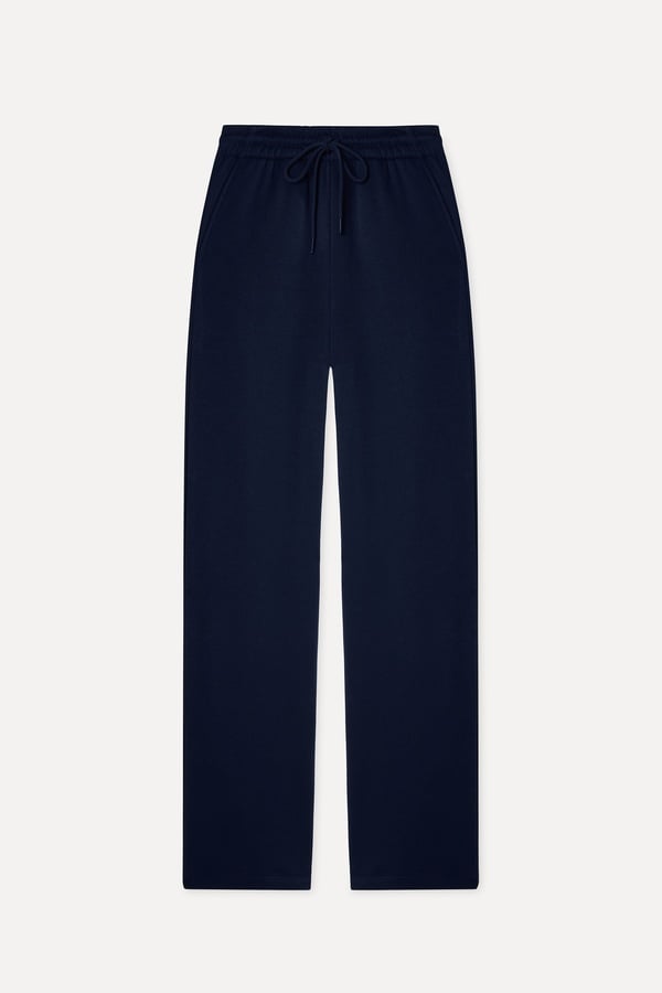 Kadın Lacivert Wide Leg Beli Bağlamalı Pantolon