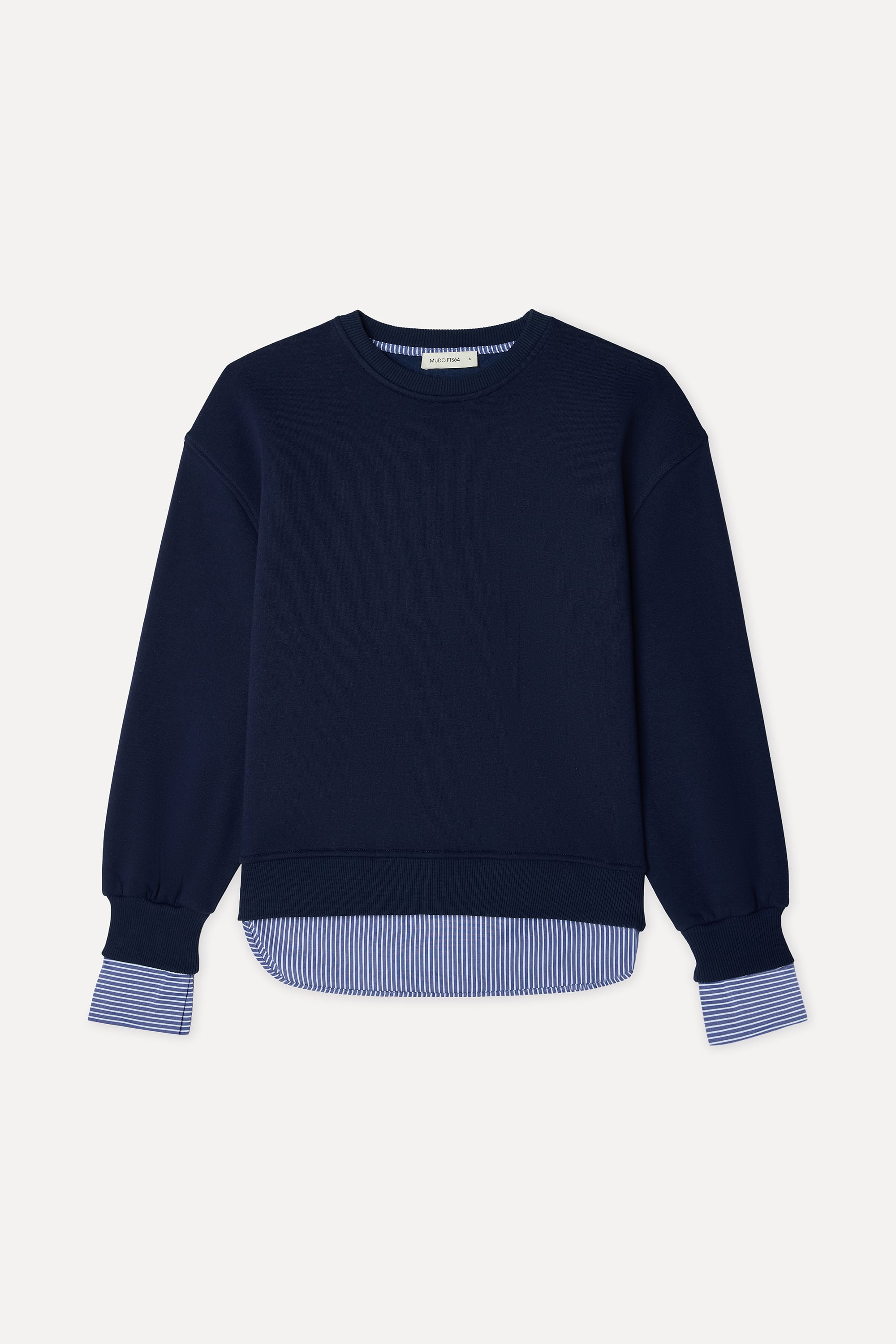 Kadın Lacivert Çizgili Oversize Bisiklet Yaka Sweatshirt