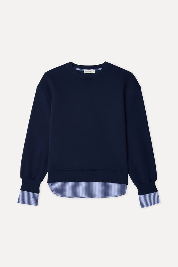 Kadın Lacivert Çizgili Oversize Bisiklet Yaka Sweatshirt