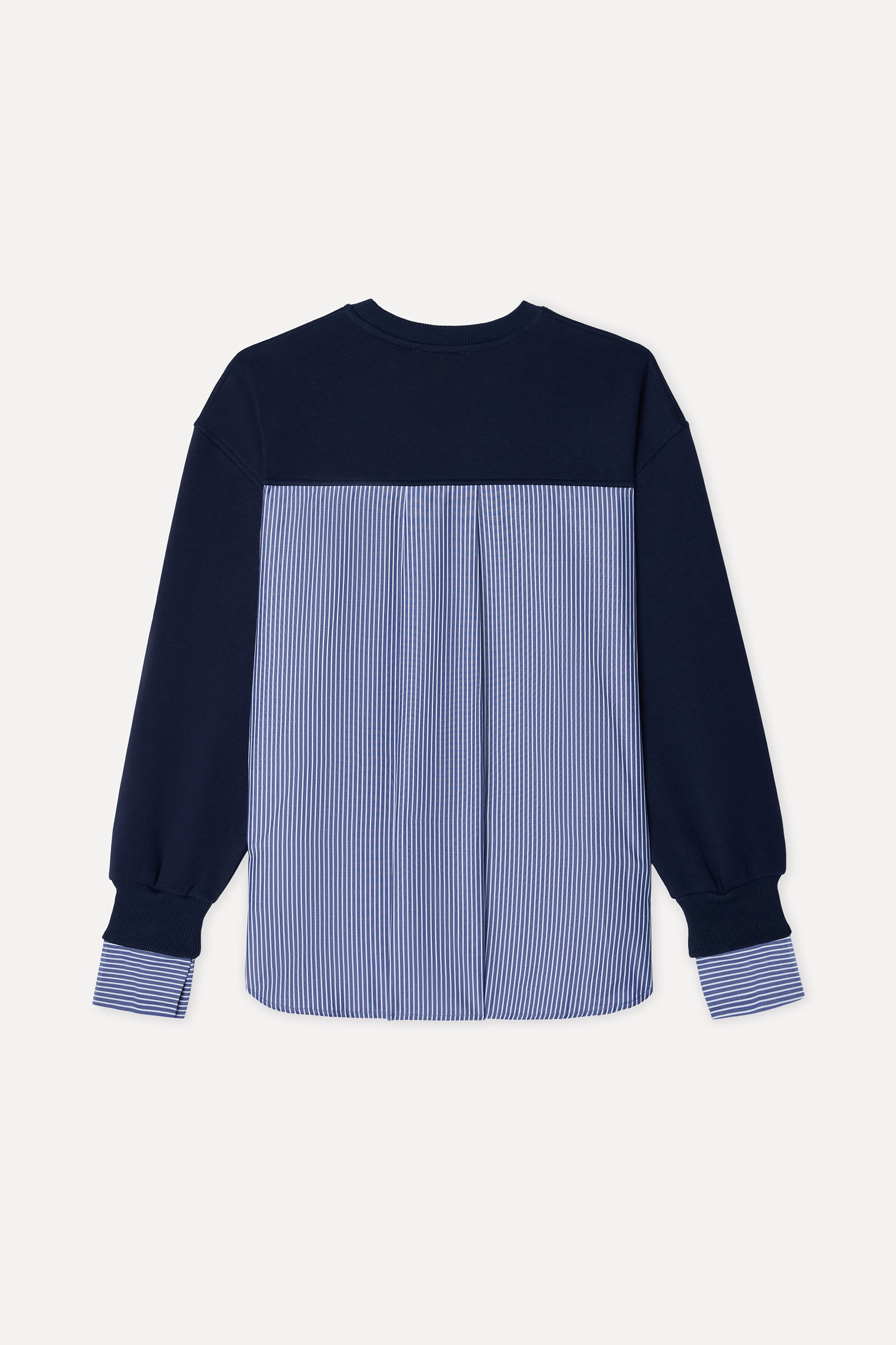 Kadın Lacivert Çizgili Oversize Bisiklet Yaka Sweatshirt