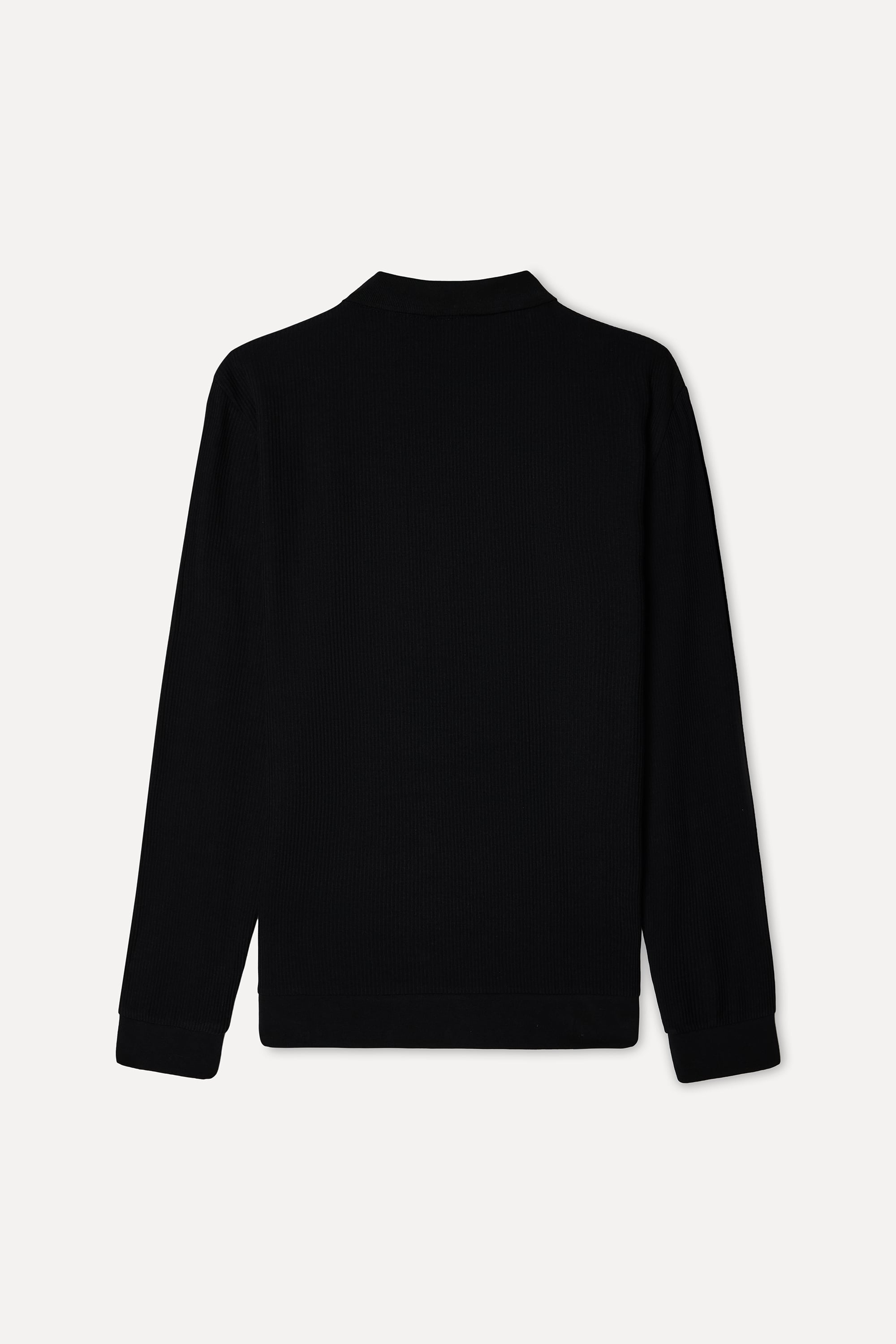 Erkek Siyah Tekstürlü Polo Yaka Sweatshirt