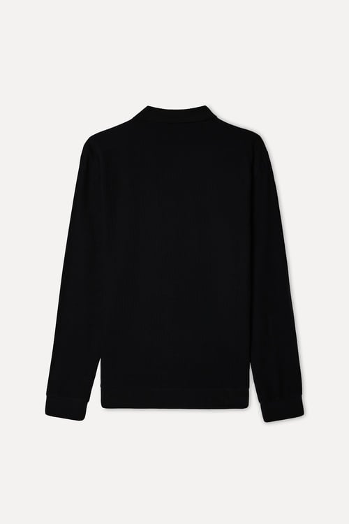 Erkek Siyah Tekstürlü Polo Yaka Sweatshirt