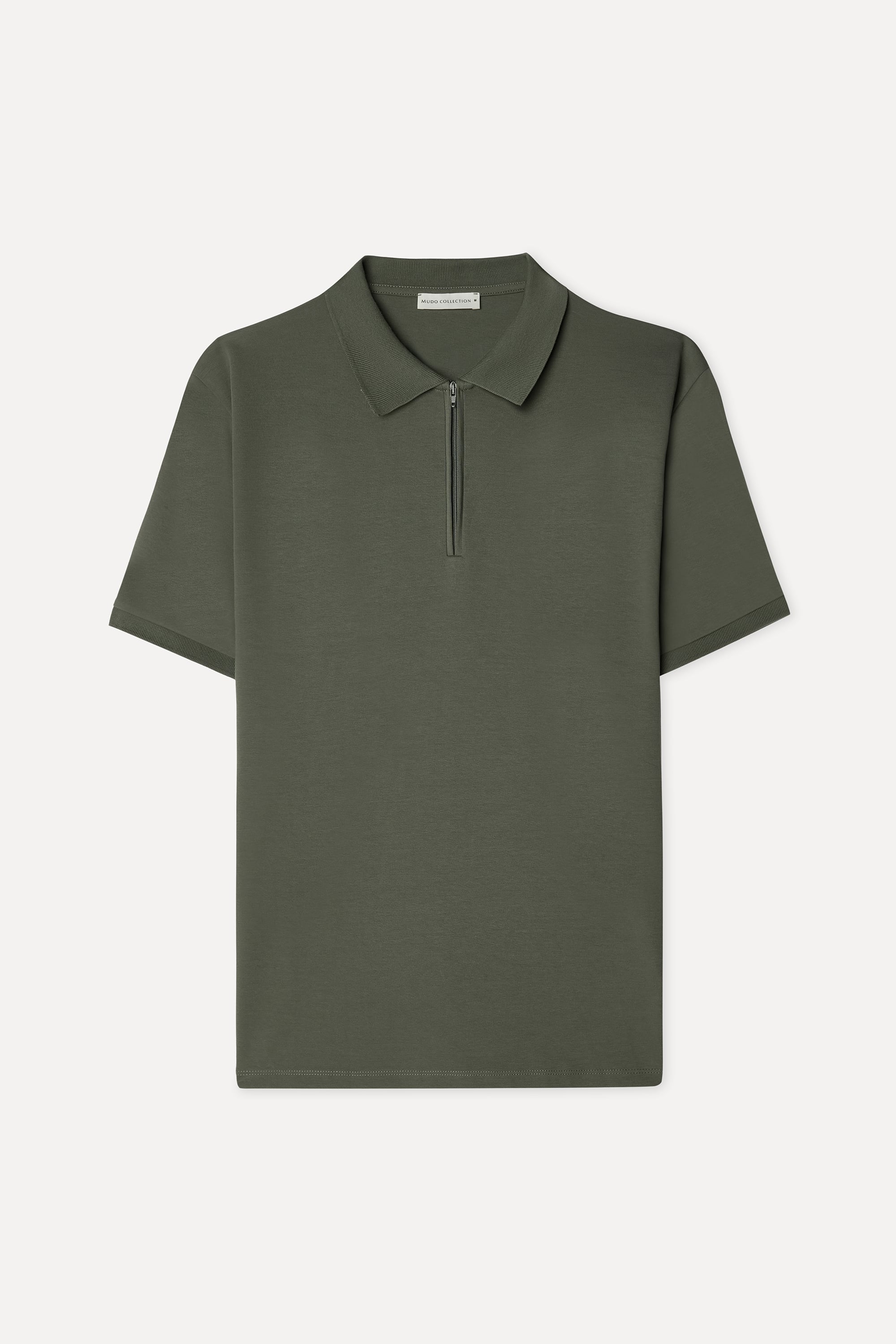 Erkek Haki Fermuarlı Polo Yaka Kısa Kollu T-Shirt