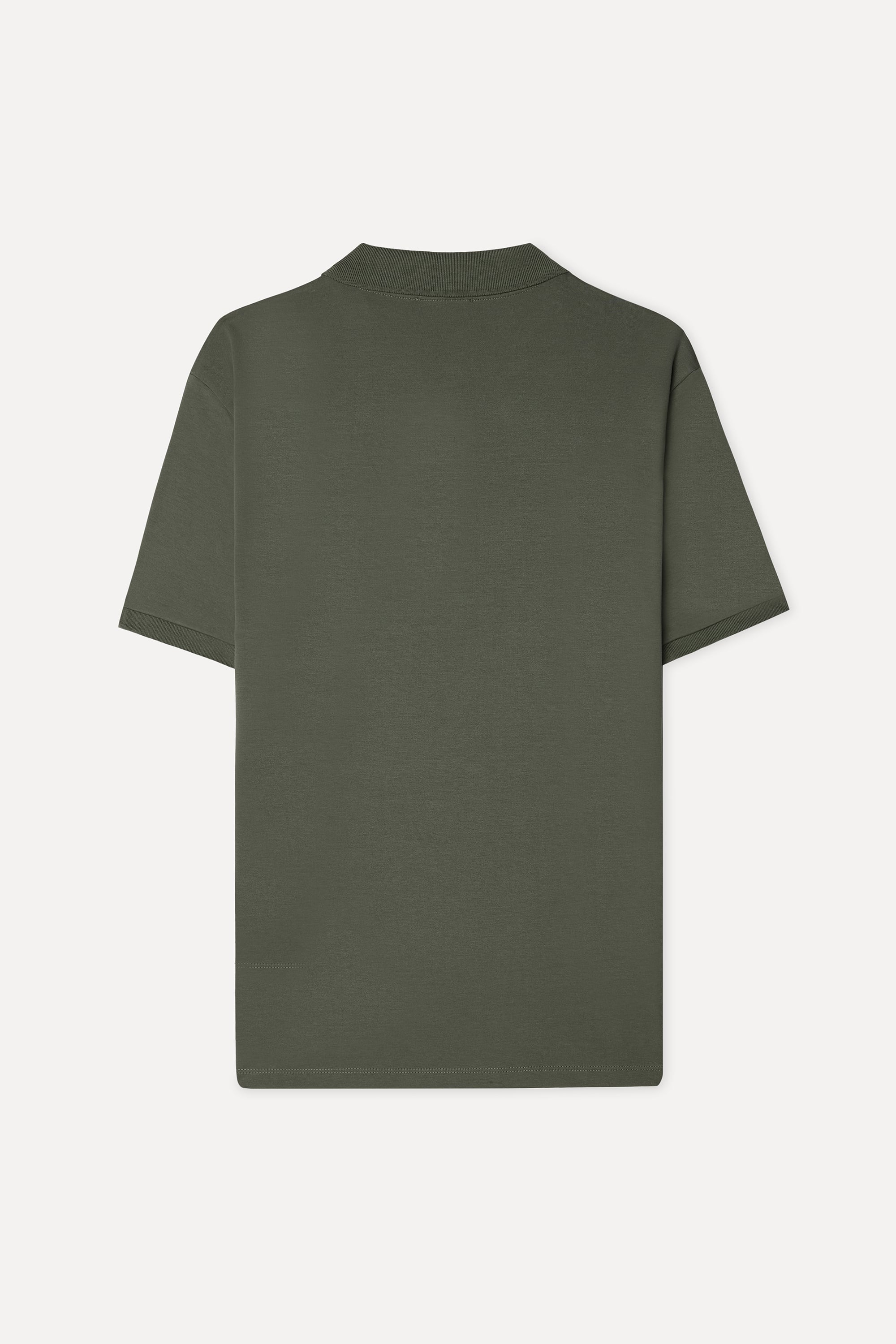 Erkek Haki Fermuarlı Polo Yaka Kısa Kollu T-Shirt