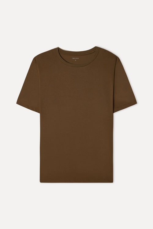 Erkek Taba Rengi Bisiklet Yaka T-Shirt