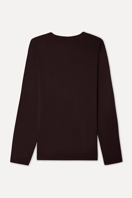  Erkek Mürdüm Bisiklet Yaka Uzun Kollu T-Shirt