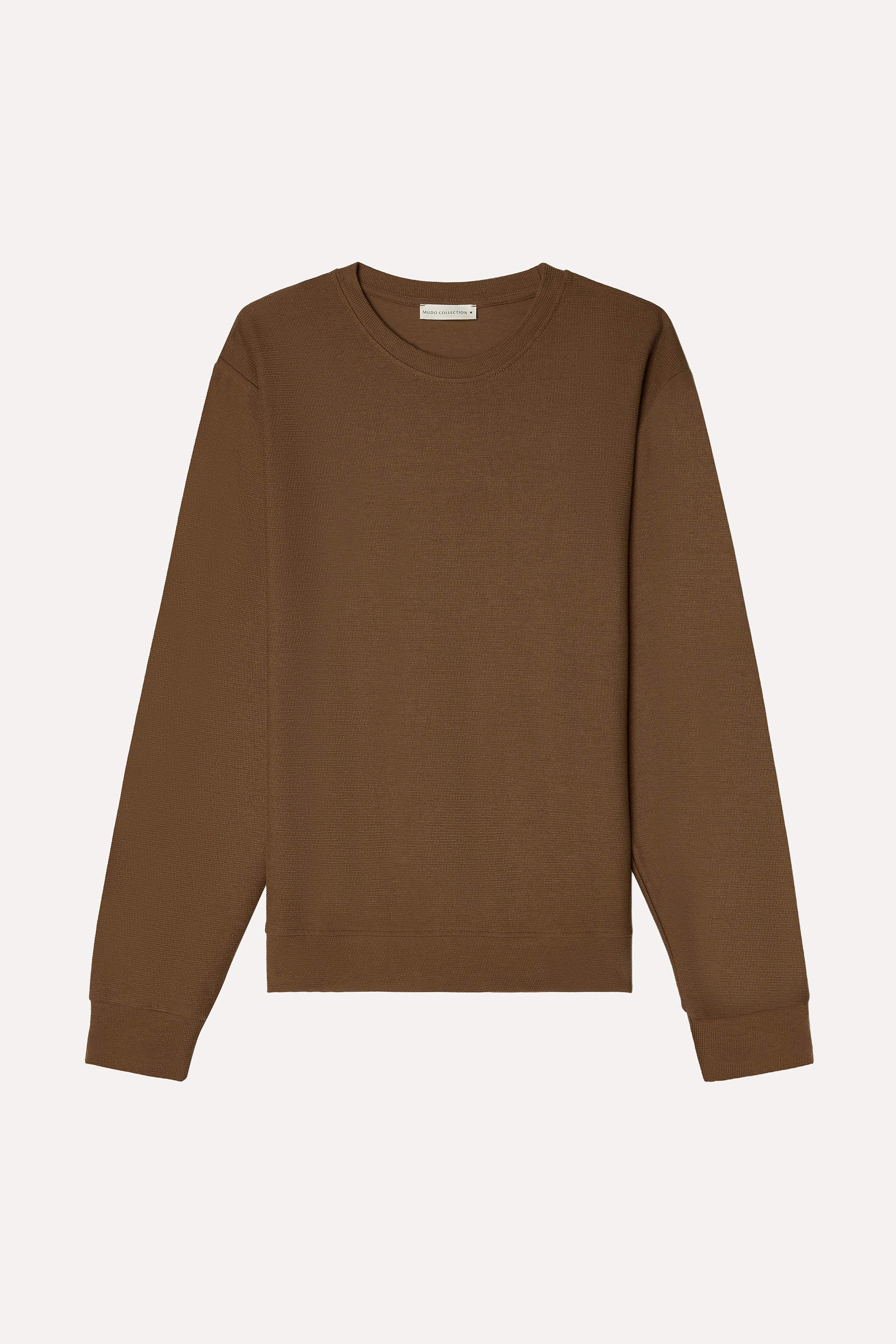 Erkek Kahverengi Tekstürlü Comfort Fit Bisiklet Yaka Sweatshirt