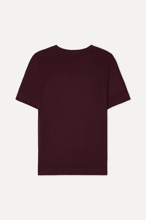 Kadın Bordo Bisiklet Yaka Kısa Kollu Modal Karışımlı Bluz