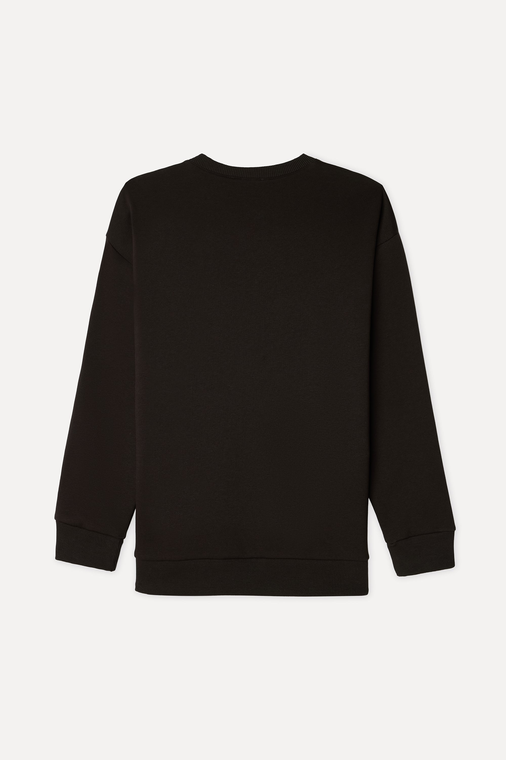 Kadın Kahverengi Düğme Detaylı Loose Fit Bisiklet Yaka Sweatshirt