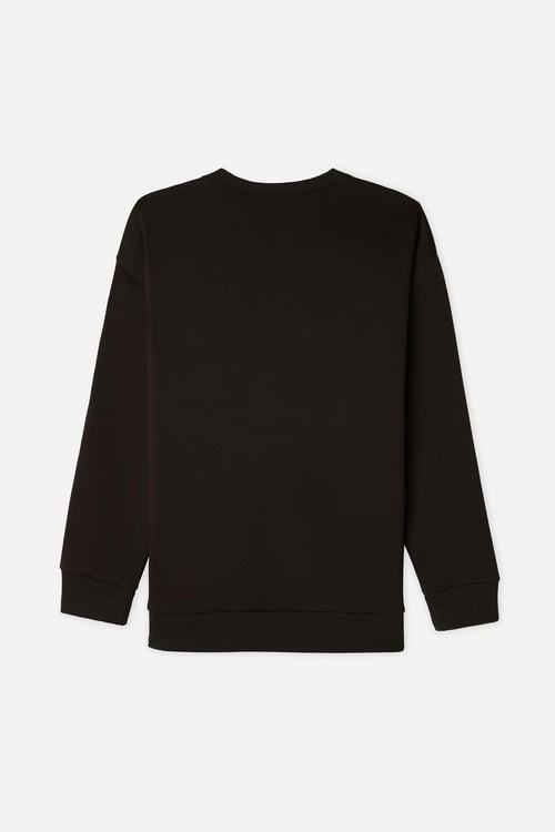 Kadın Kahverengi Düğme Detaylı Loose Fit Bisiklet Yaka Sweatshirt