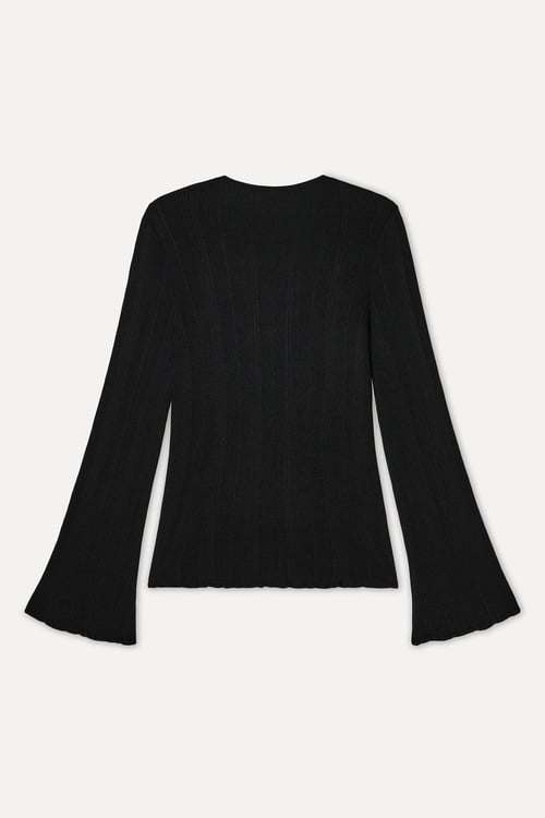 Kadın Siyah Loose Fit V Yaka Hırka