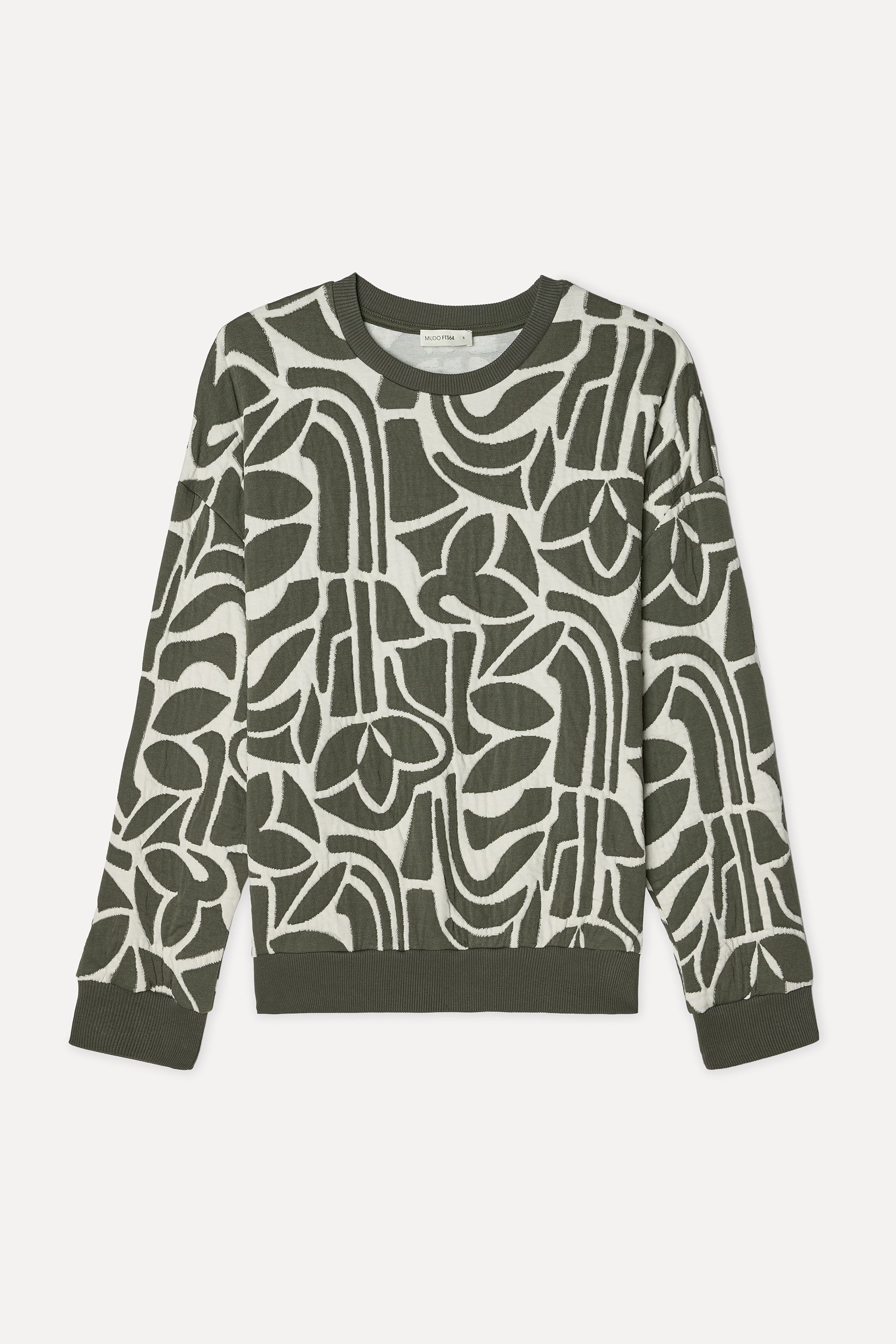 Kadın Haki Nakışlı Loose Fit Bisiklet Yaka Sweatshirt