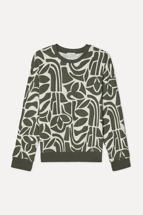 Kadın Haki Nakışlı Loose Fit Bisiklet Yaka Sweatshirt