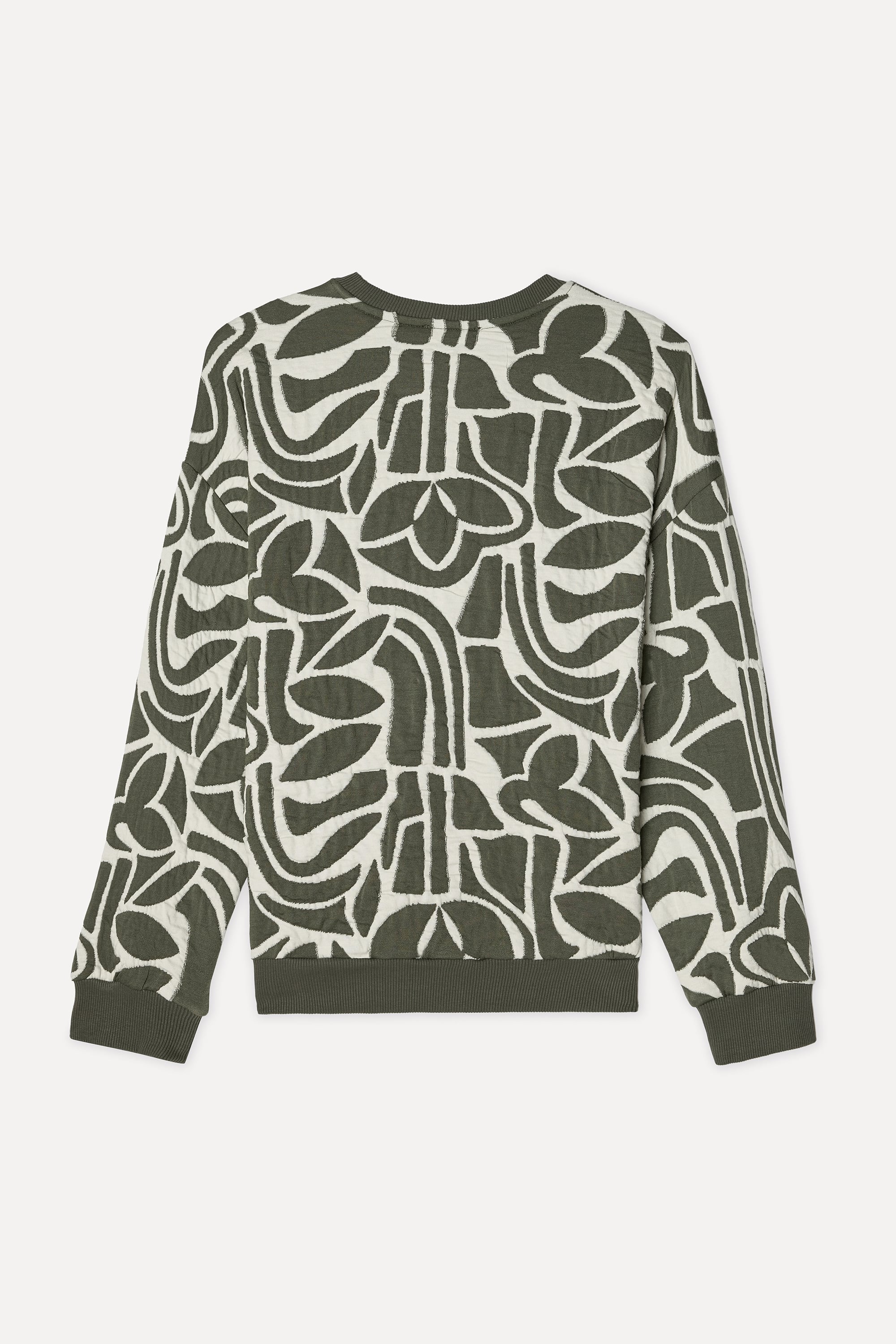Kadın Haki Nakışlı Loose Fit Bisiklet Yaka Sweatshirt