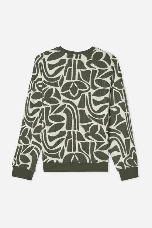 Kadın Haki Nakışlı Loose Fit Bisiklet Yaka Sweatshirt