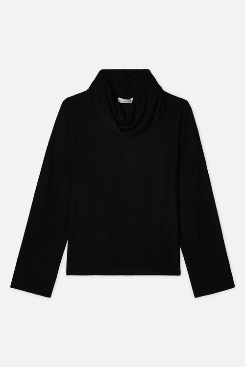 Kadın Siyah Loose Fit Dik Yaka Sweatshirt