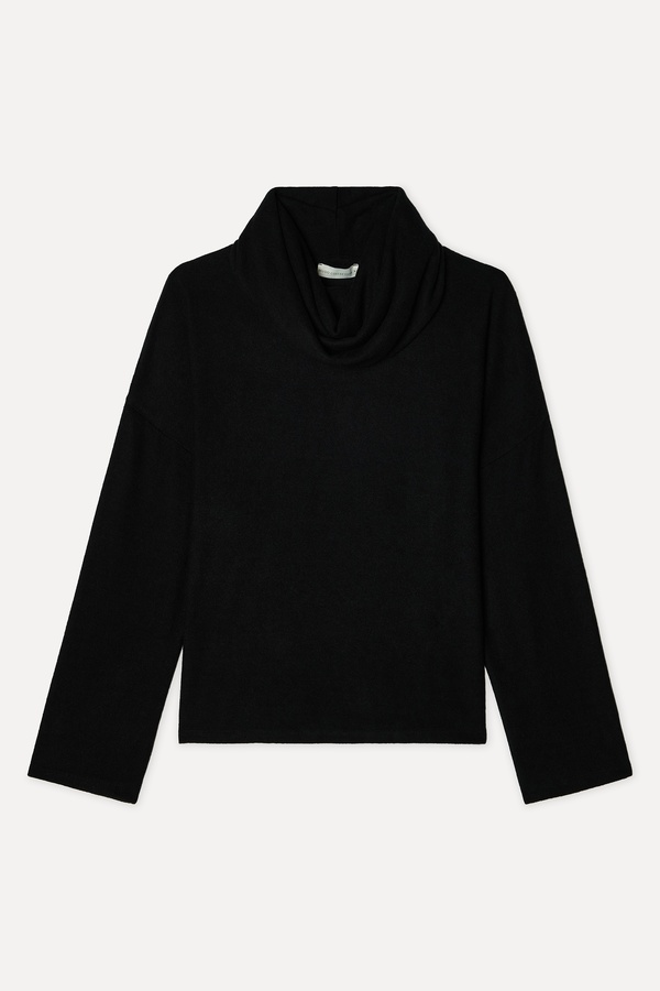 Kadın Siyah Loose Fit Dik Yaka Sweatshirt