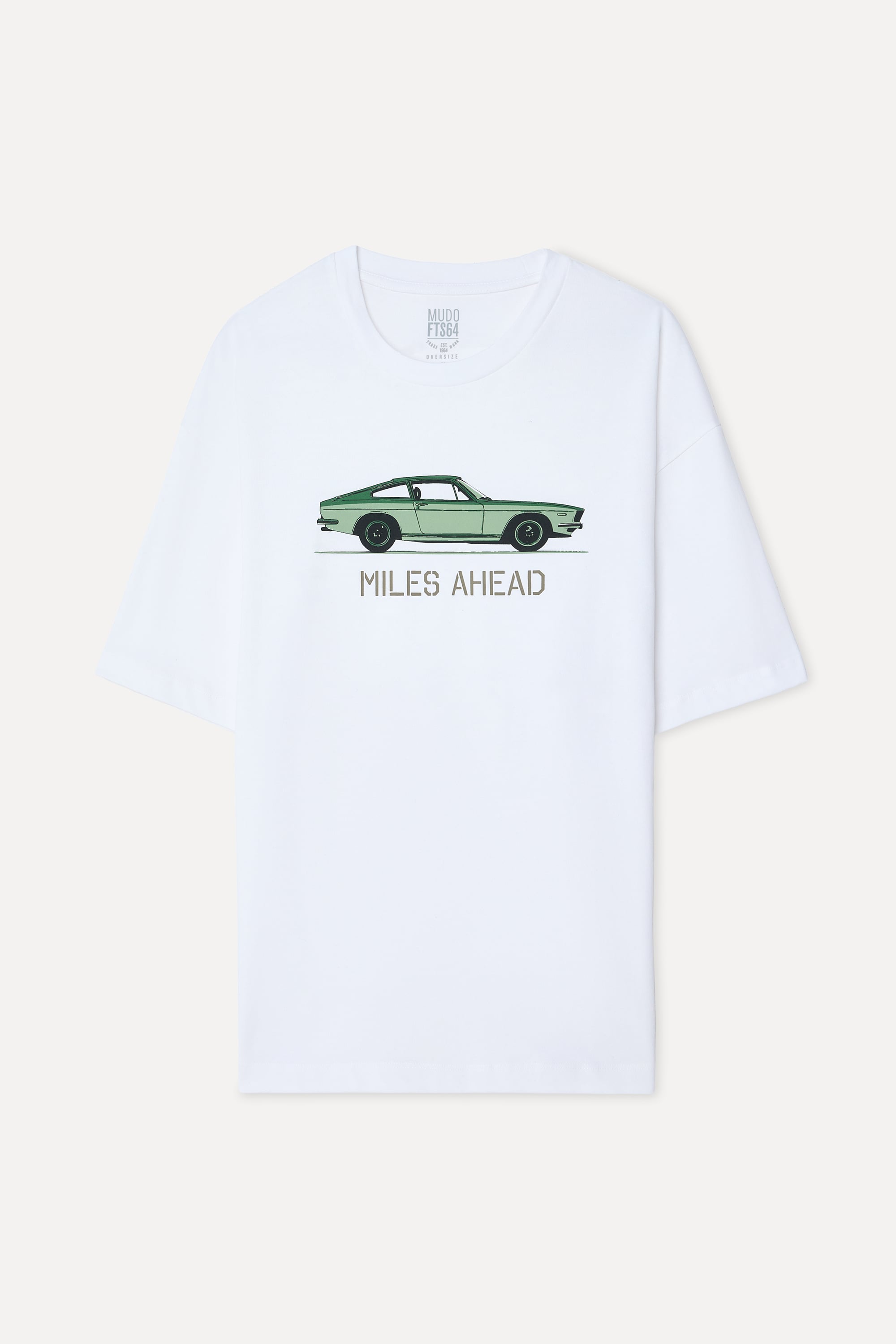 Erkek Beyaz Baskılı Oversize Bisiklet Yaka T-Shirt