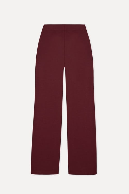 Kadın Bordo Beli Lastikli Örme Pantolon