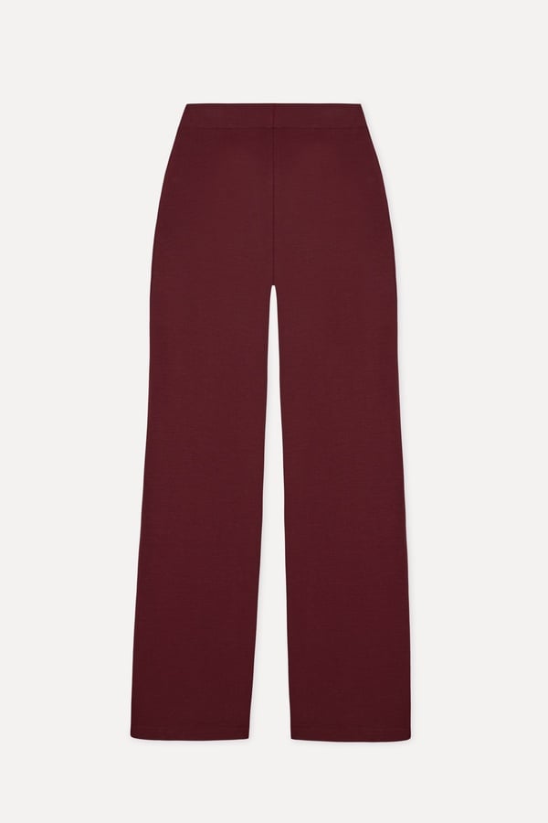 Kadın Bordo Beli Lastikli Örme Pantolon