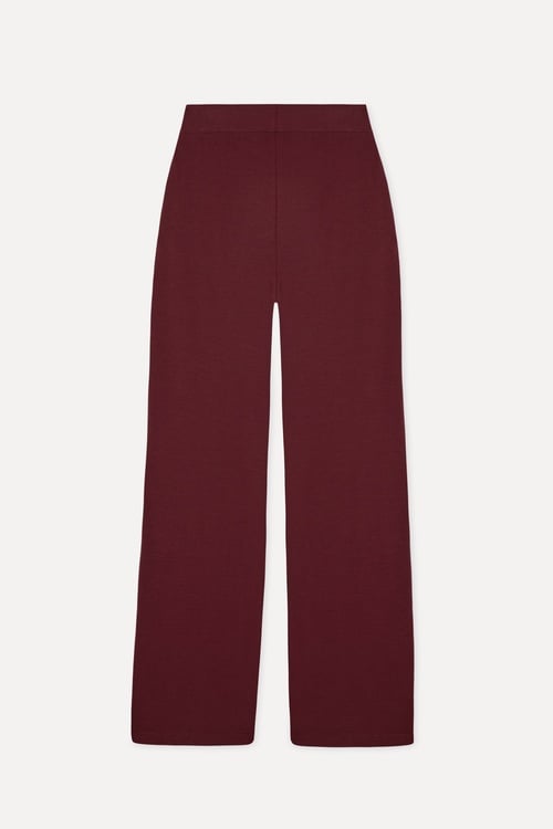 Kadın Bordo Beli Lastikli Örme Pantolon