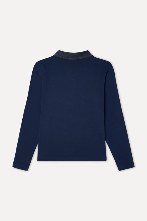 Kadın Lacivert Loose Fit Polo Yaka Sweatshirt