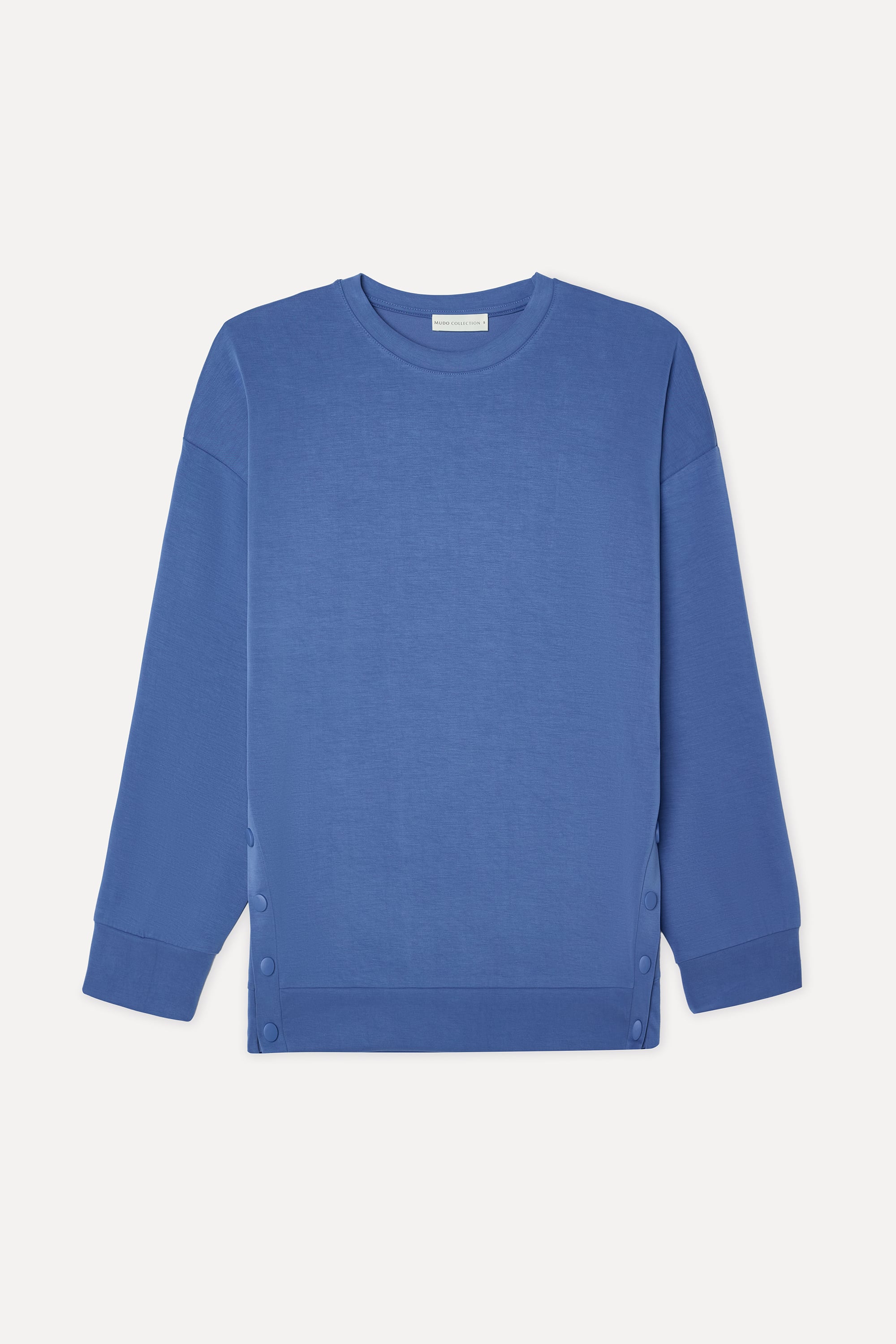 Kadın Mavi Loose Fit Modal Karışımlı Bisiklet Yaka Sweatshirt