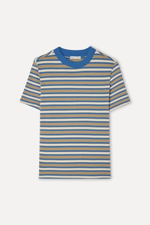 Kadın Mavi Çizgili Bisiklet Yaka T-Shirt
