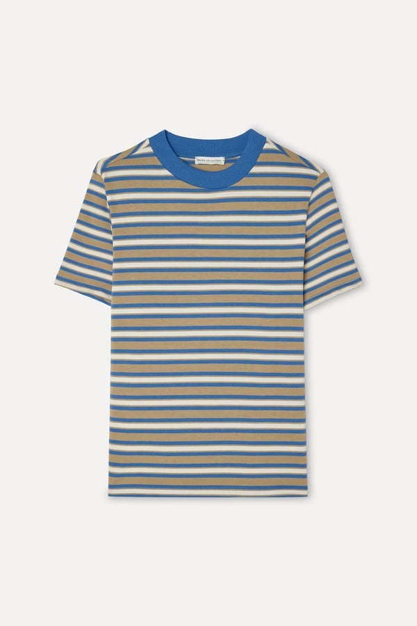 Kadın Mavi Çizgili Bisiklet Yaka T-Shirt