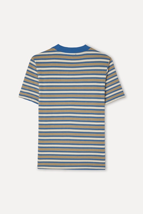 Kadın Mavi Çizgili Bisiklet Yaka T-Shirt