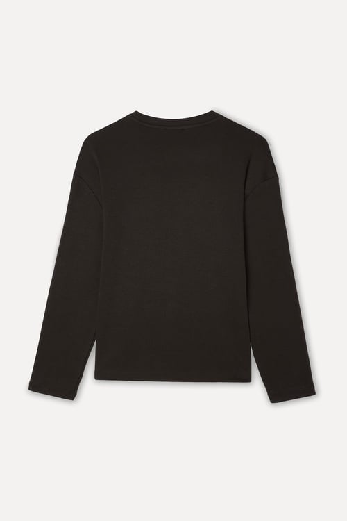  Kadın Kahverengi Loose Fit Bisiklet Yaka Uzun Kollu T-shirt