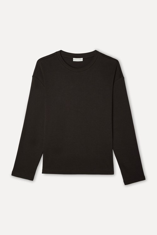  Kadın Kahverengi Loose Fit Bisiklet Yaka Uzun Kollu T-shirt