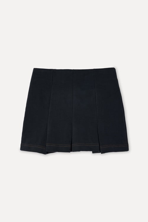 Kadın İndigo Pileli Mini Etek