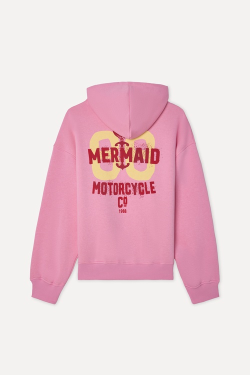 Kadın Pembe Baskılı Oversize Kapüşonlu Sweatshirt