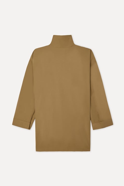 Kadın Bej Rengi Oversize Dik Yaka Uzun Trençkot