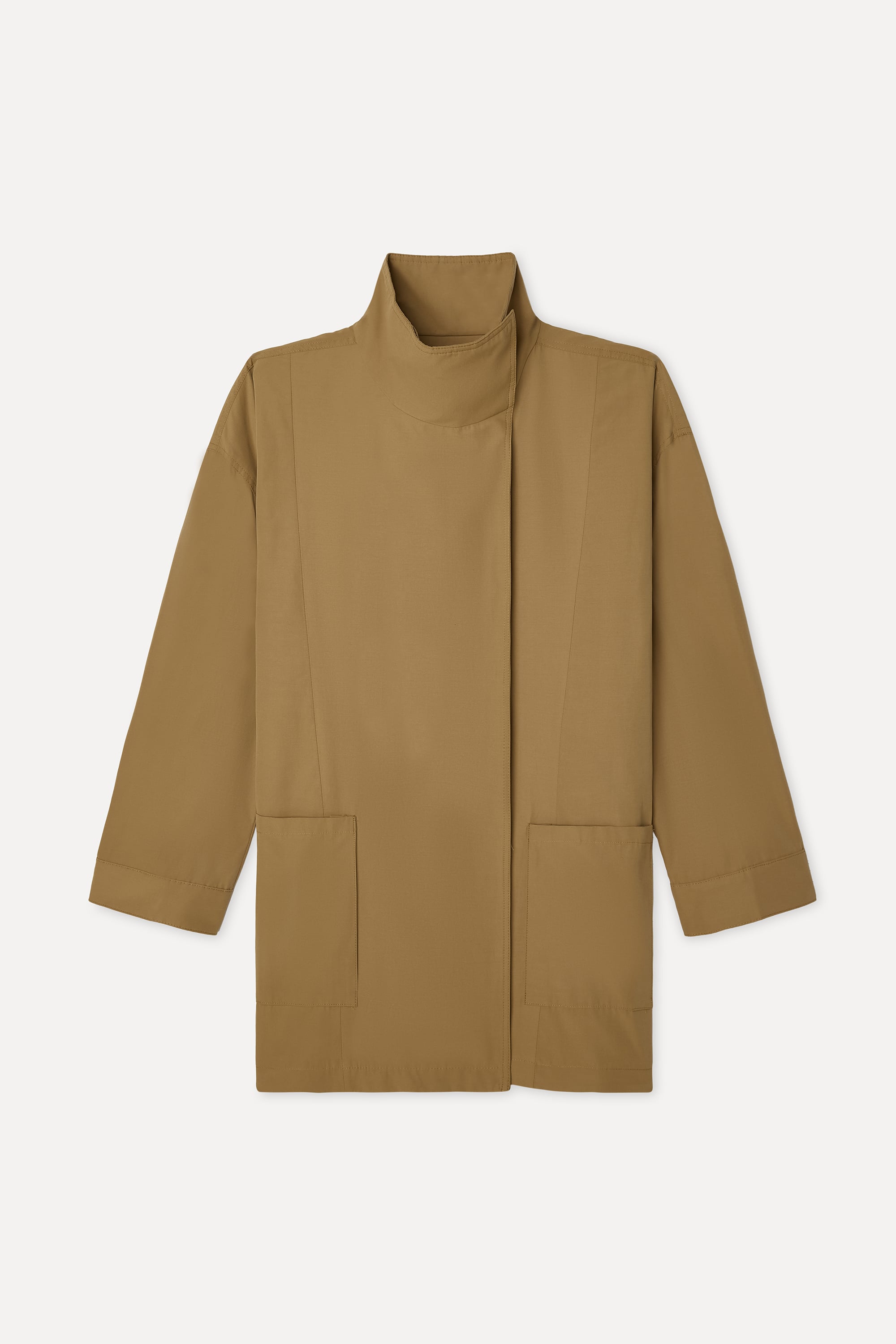 Kadın Bej Rengi Oversize Dik Yaka Uzun Trençkot