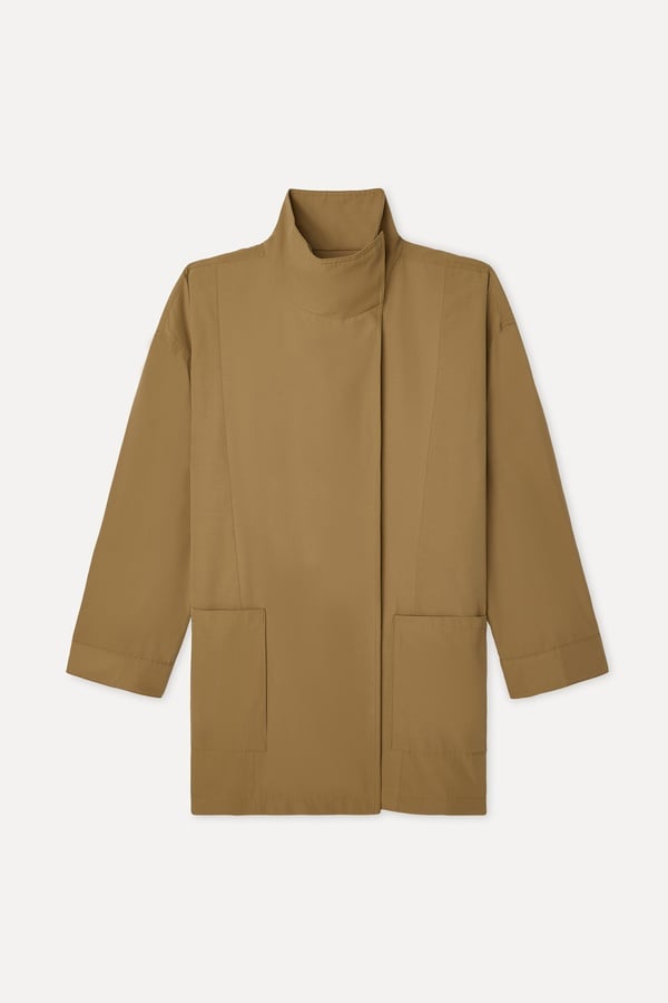 Kadın Bej Rengi Oversize Dik Yaka Uzun Trençkot