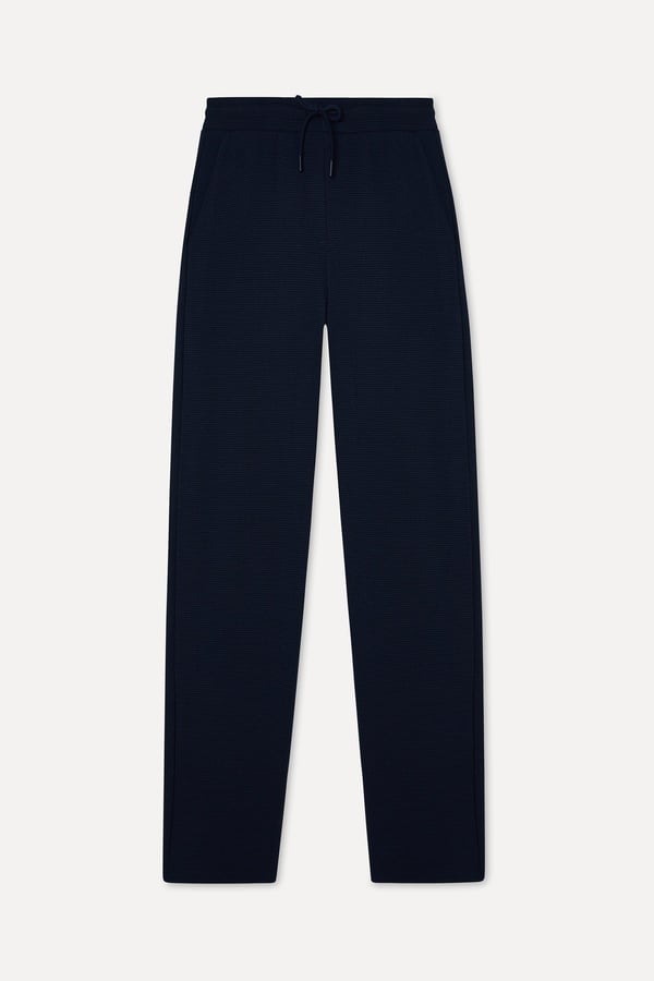 Erkek Lacivert Beli Bağlamalı Straight Fit Pantolon