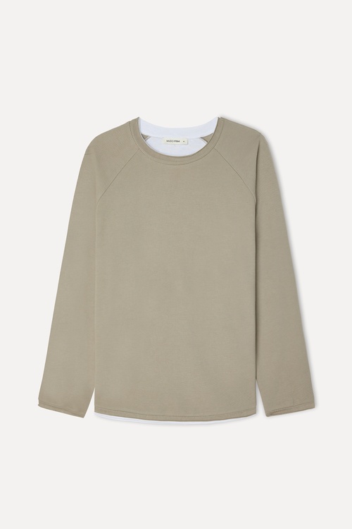 Erkek Vizon Rengi Bisiklet Yaka Sweatshirt