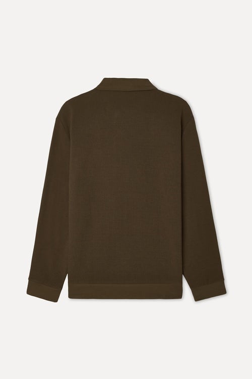 Erkek Kahverengi Tekstürlü Comfort Fit Polo Yaka Sweatshirt