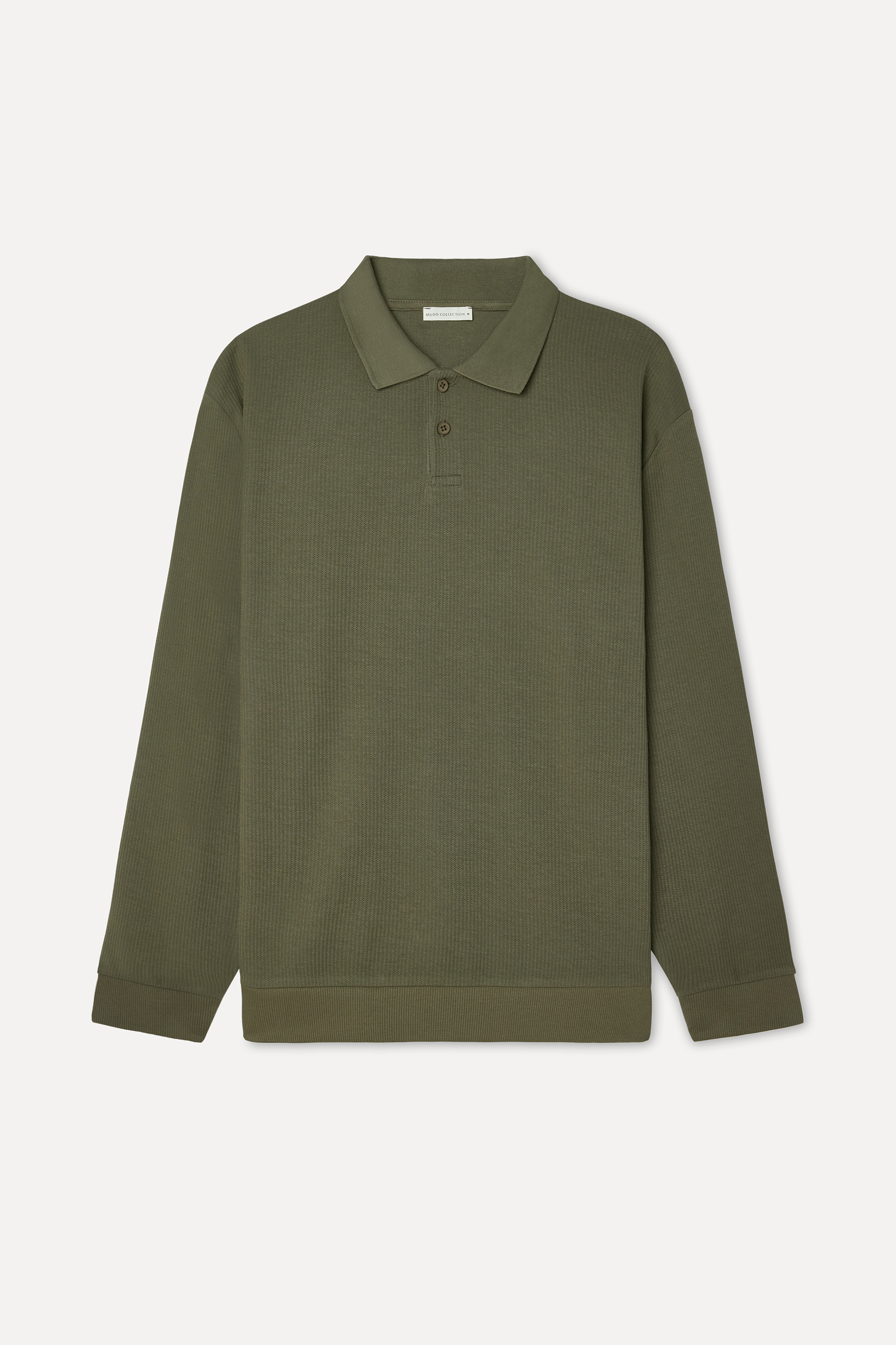 Erkek Haki Tekstürlü Comfort Fit Polo Yaka Sweatshirt