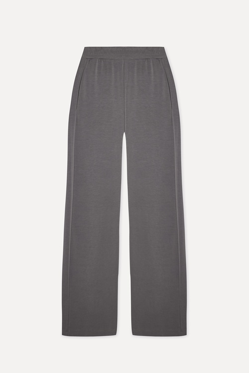 Kadın Gri Modal Karışımlı Wide Leg Beli Lastikli Pantolon