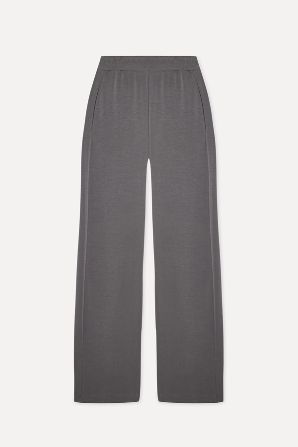 Kadın Gri Modal Karışımlı Wide Leg Beli Lastikli Pantolon