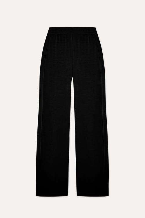 Kadın Siyah Modal Karışımlı Wide Leg Beli Lastikli Pantolon
