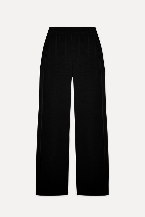 Kadın Siyah Modal Karışımlı Wide Leg Beli Lastikli Pantolon