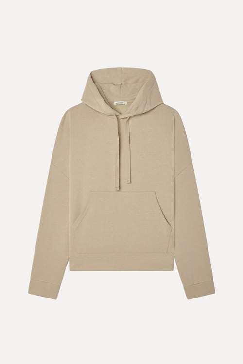 Kadın Bej Rengi Loose Fit Kapüşonlu Sweatshirt