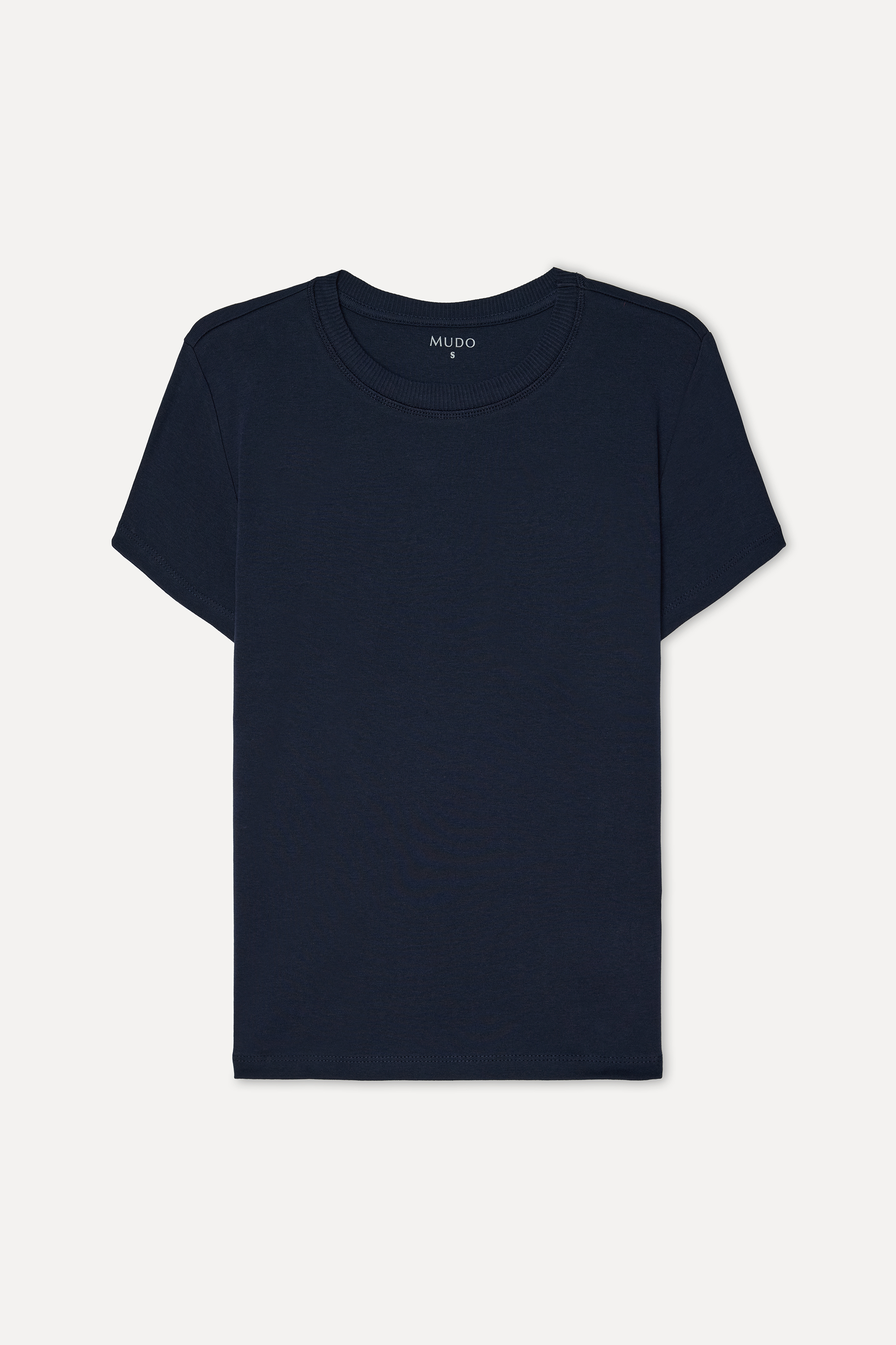 Kadın Lacivert Fitted Bisiklet Yaka Kısa Kollu T-Shirt