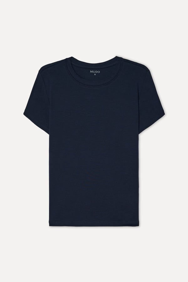 Kadın Lacivert Fitted Bisiklet Yaka Kısa Kollu T-Shirt