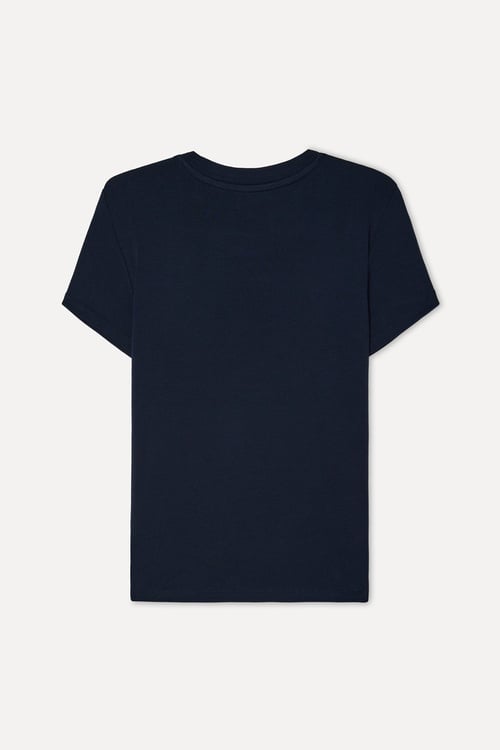 Kadın Lacivert Fitted Bisiklet Yaka Kısa Kollu T-Shirt